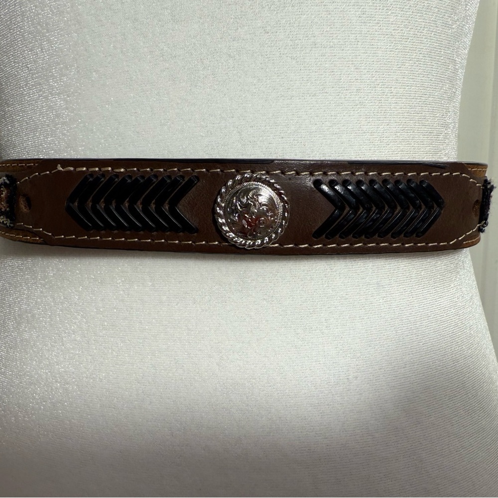 Nocona Belt Co. Kids Western Leather Concho Belt Brown Silver‎ Buckle Size 28 - Picture 5 of 7